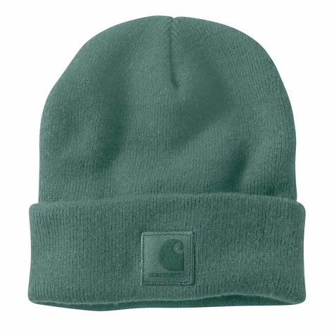 Bonnet Carhartt, Beanie Carhartt, Carhartt Hat, Patch Beanie, Slate Green, Carhartt Beanie, Large Hats, Logo Knit, Leather Label