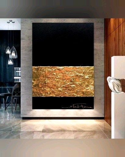 Gold Abstract Painting, Gold Art Painting, Black Painting, Painting Gold, Gold Leaf Art, Abstract Painting On Canvas, Gold Wall Art, Gold Leaf Painting, Textured Painting