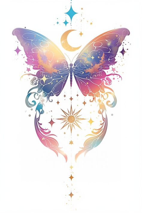 Fantasy Butterfly Art, Aesthetic Butterfly Tattoo, Butterfly Illustration Art, Watercolor Tattoo Design, Tattoo Design Ideas For Women, Flower Templates Printable Free, Tattoo Stencil Designs, Butterfly Meaning, Butterfly Tattoo Design