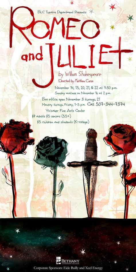 Romeo & Juliet Romeo And Juliet Poster, Play Poster, Romeo Y Julieta, Theatre Poster, Poster Design Inspiration, Romeo Juliet, Design Posters, Advertising Poster, William Shakespeare