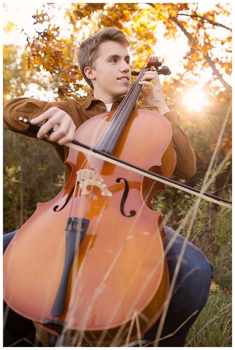 Cello-senior-portraits-artistic-fall-photo Senior Pictures With Cello, Cello Senior Pictures, Guy Senior Poses, Reference Ideas, Senior Pictures Boys, Photos Inspo, Fall Photo, Senior Pictures Poses, Senior Poses