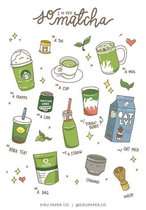 Matcha Drawing Aesthetic, Matcha Drawing, Matcha Sticker, Matcha Lover, Digital Bullet Journal, Food Doodles, The Matcha, Matcha Drink, Bullet Journal Paper