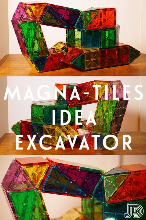 Magna-Tiles Idea: Excavator Magnatiles Truck, Thanksgiving Magnatiles, Things To Make With Magnatiles, Magma Tiles Ideas, Magnatiles Dinosaur, Things To Build With Magnatiles, Magnatiles Creations, Magnatiles Ideas For Kids, Magna Tiles Ideas For Kids