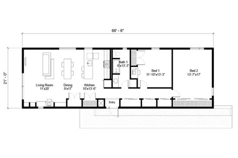 Rectangle House Plans, Small Apartment Layout, 2 Bedroom Floor Plans, Cabin Plan, Narrow House Plans, Open House Plans, 2 Bedroom House Plans, Long House, Intraday Trading