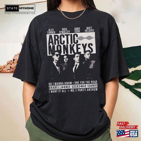 Arctic Monkeys Band T-Shirt Shirt Tour 2023 Unisex Sweatshirt Check more at https://statemyhome.com/product/arctic-monkeys-band-t-shirt-shirt-tour-2023-unisex-sweatshirt/ Arctic Monkeys Band, Arctic Monkeys Aesthetic, Monkeys Aesthetic, Party Anthem, Monkeys Band, Do I Wanna Know, Knee Socks, Arctic Monkeys, Monkeys