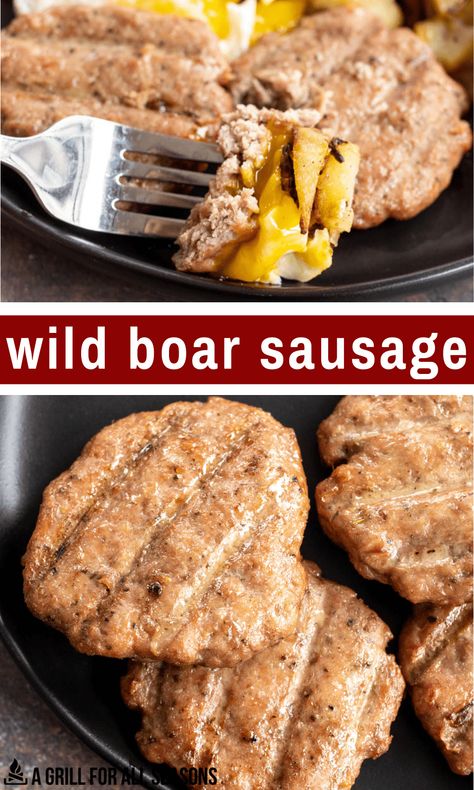 Sweet, robust, and flavorful, Wild Boar Sausage is an easy and delicious dish to make. It pairs perfectly with eggs and toast for an amazing breakfast or brunch. Breakfast Sausage Seasoning, Eggs And Toast, Sausage Seasoning, Sausage Patties, Breakfast Sausage Recipes, Game Meat, Sausage Sandwiches, Wild Pig, Amazing Breakfast