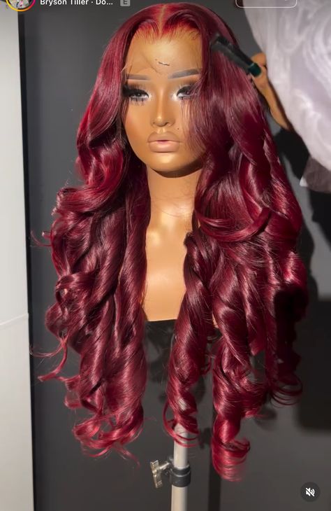 Burgundy Wig Install Hairstyles, Cherry Red Wig, Baddie Wigs, 2025 Hairstyles, Red Weave Hairstyles, Wig Sale, Braided Hairstyles For Black Women Cornrows, Red Hair Inspo, Peekaboo Hair