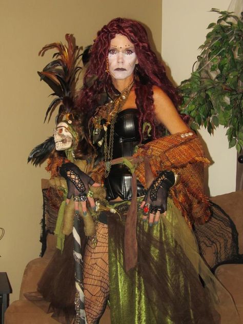 Witch Doctor Costume made by me! Swamp Witch Costume, Tiki Costume, Swamp Mermaid, Swamp Halloween, Voodoo Swamp, Voodoo Woman, Witch Doctor Costume, Voodoo Party, Voodoo Doll Costume