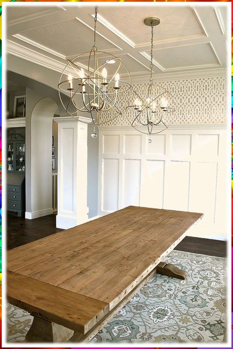 Best Choice Products 5-Piece Kitchen Dining Table Set for Dining Room, Kitchen, Dinette, Compact Space w/Glass Tabletop, 4 Fa Panelling Wallpaper, 1940s Bedroom, Dining Room Transformation, Sala Grande, Dining Room Ceiling, Table Lighting, 아파트 인테리어, Hus Inspiration, Dining Room Inspiration