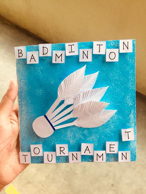 #diycards #badminton #sports #handmade #easy #cute Sports Cards Handmade, Badminton Cover Page, Badminton Birthday Cards, Badminton Senior Night Posters, Sports Project Cover Page, Sports Day Decoration, Sports Journal, Notice Board Decoration, Trophy Craft