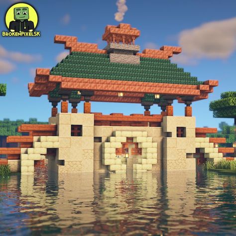 Japanese Prayer bridge in Minecraft Bridge In Minecraft, Minecraft Japanese House, Minecraft Building Blueprints, Minecraft Japanese, Minecraft Garden, Minecraft Steampunk, Japanese Bridge, Minecraft Farm, Minecraft Modern