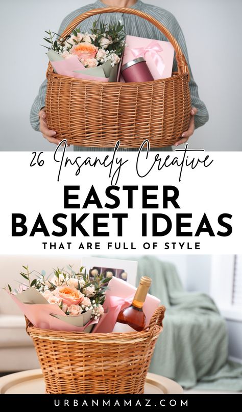 Looking for insanely creative Easter basket ideas that are full of style? Check out this list of 26 amazing Easter basket ideas for everyone you love. Creative Easter Basket Ideas, Raffle Gift Basket Ideas, Creative Easter Baskets, Easter Basket Ideas, Ideas For Easter, Easter Gift Baskets, Personalized Easter, Easter Ideas, Basket Ideas