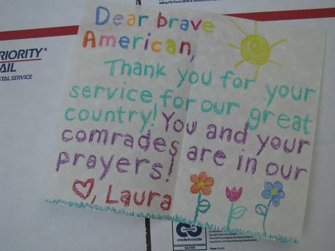 Great ways to say 'thank you' to our military personnel and veterans. History For Preschoolers, Letters To Soldiers, Military Letters, Thank You For Service, Kandahar Afghanistan, Operation Gratitude, Christmas Care Package, Veterans Day Thank You, Diy Card Ideas