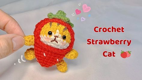 Crochet Strawberry Cat 🐱🍓 | Strawberry Cat Amigurumi | Móc Mèo Dâu | Xuxu Crochet - YouTube Cat Strawberry, Strawberry Cat, Crochet Strawberry, Cat Amigurumi, Crochet Youtube, How To Crochet, Crochet Ideas, Hello Everyone, Amigurumi