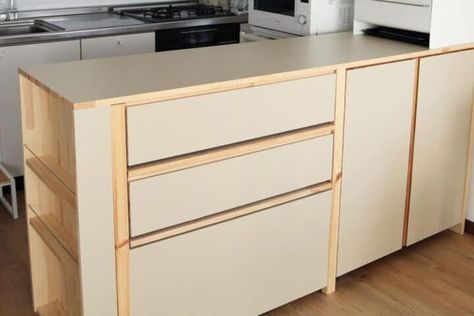 This DIY Kitchen Island is Actually an IKEA IVAR 4 Kitchen Island Frame, Kitchen Island Hack, Ikea Hacks For Cats, Ivar Regal, Ikea Room Divider, Ikea Hack Bedroom, Ikea Island, Ikea Ivar Cabinet, Ikea Bar