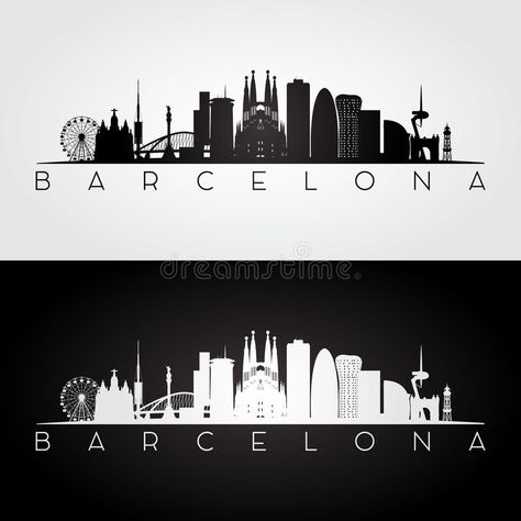 Barcelona skyline and landmarks silhouette. Black and white design, vector illustration royalty free illustration Barcelona Skyline, Barcelona Vs Real Madrid, Free Illustration, Black And White Design, Free Illustrations, Design Vector, Willis Tower, White Design, Real Madrid