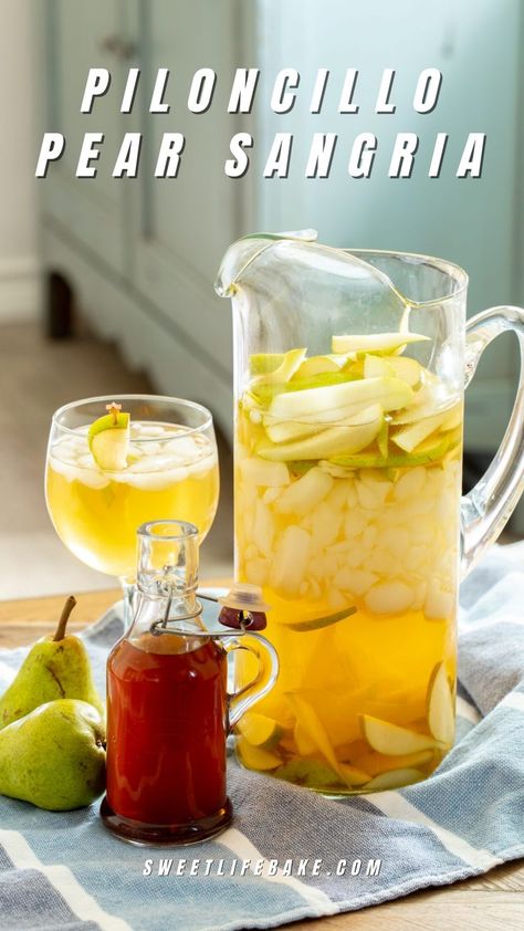 Piloncillo Pear Sangria Easy Fall Sangria, Pear Sangria, Pear Nectar, White Wine Sangria Recipe, Fun Party Drinks, White Wine Sangria, Wine Sangria, Easy Summer Cocktails, Sliced Pears