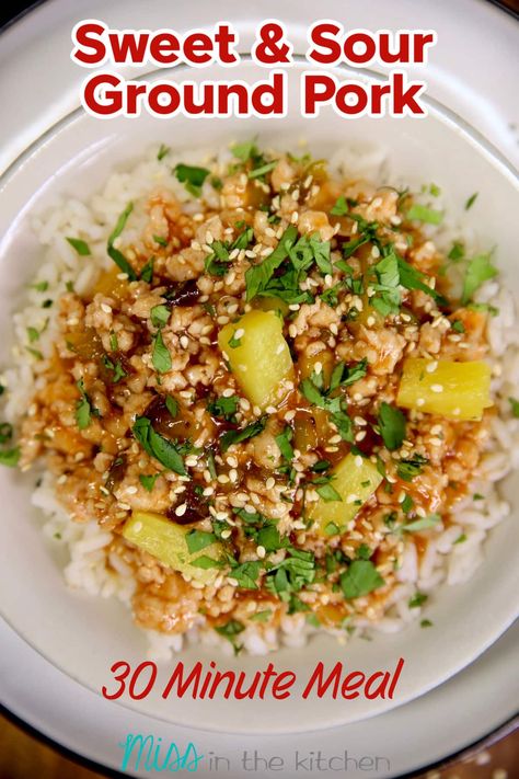 Sweet and Sour Ground Pork served over rice is full of delicious flavors and makes a great meal for busy weeknights. Dinner Ground Pork, Ground Pork Recipes Easy, Easy Pork Recipes, Pork Mince Recipes, Pork Soup Recipes, Ground Beef And Broccoli, Ground Pork Recipes, Pork Recipes For Dinner, Pineapple Pork