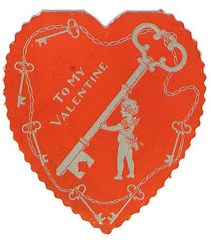 To My Valentine (Key) | by Tommer G Heart Vintage Illustration, Retro Valentines Aesthetic, Art Nouveau Valentine, Valentine Card Vintage, Antique Key Illustration, Key Aesthetic, Images Of Love, Valentine Aesthetic, Retro Coquette