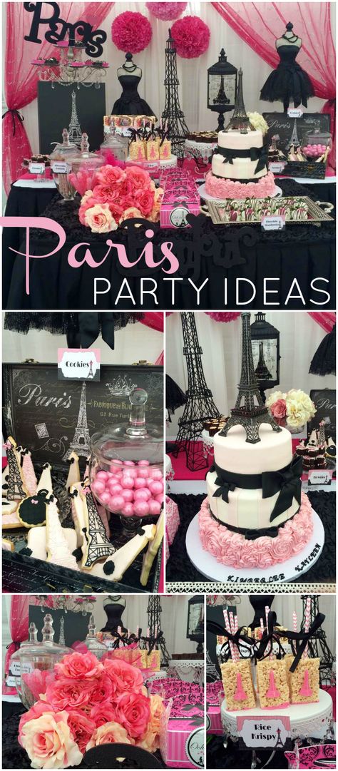 What a gorgeous pink and black Paris birthday party! See more party ideas at CatchMyParty.com! Paris Party Ideas, Pink And Black Party, Paris Themed Party, Paris Sweet 16, Paris Birthday Theme, Paris Birthday Party, Paris Cake, Paris Themed Birthday Party, Paris Baby Shower