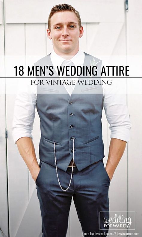 18 Vintage Men's Wedding Attire For Themed Weddings ❤ Planning a themed wedding? We got you covered! Take a look on vintage mens wedding attire! See more: www.weddingforward.com/vintage-mens-wedding-attire/ #weddings #groom Casual Grooms, Wedding Vest, Casual Wedding Attire, How To Dress For A Wedding, Mens Wedding Attire, Groom Wedding Attire, Themed Weddings, Groomsmen Attire, Gay Wedding