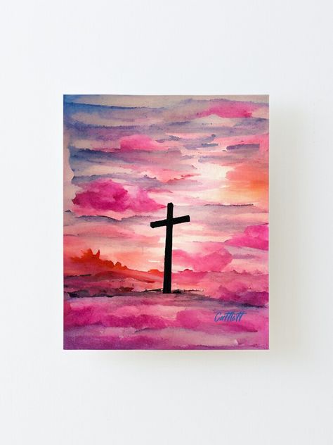 Christian Art Painting Simple, Christian Art Painting, Christian Canvas Paintings, Christian Canvas Art, Pretty Watercolor, Religious Paintings, Cross Art, Cute Canvas Paintings, Holiday Painting