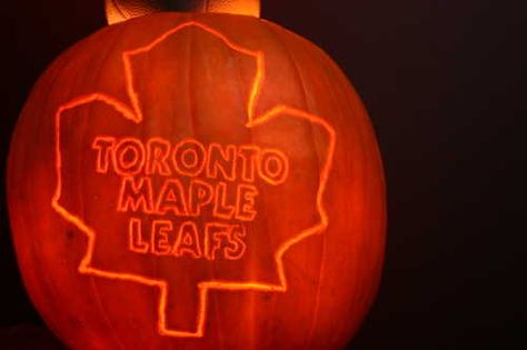 Made this last year at Halloween!!! Toronto Maple Leafs pumpkin Hockey Pumpkin Carving, Hockey Pumpkin, Stag And Doe, Creative Pumpkin Carving, Pumpkin Carving Ideas, Creative Pumpkins, Carving Ideas, Toronto Maple, Toronto Maple Leafs