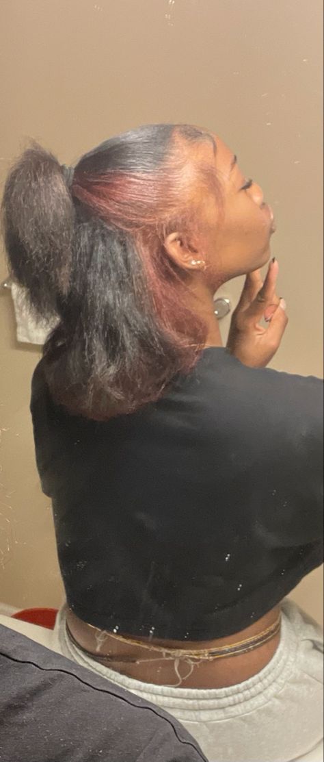 Sleek Hair Black Women, Natural Half Up Half Down Straight, Silk Dress Short Hair, Short Natural Hair Straightened Styles, Skunk Stripe Hair Braids, Blow Dryed Hairstyles Black Women, Hairstyles On Blown Out Hair, Skunk Stripe Black Women, Black Girls Hairstyles Natural Straight