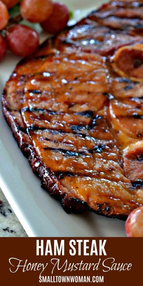 Ham With Glaze, Ham Slices Recipes, Ham Steak Dinner, Honey Mustard Ham, Glaze Ham, Grilled Ham Steaks, Ham Steak Recipes, Ham Dishes, Ham Steak