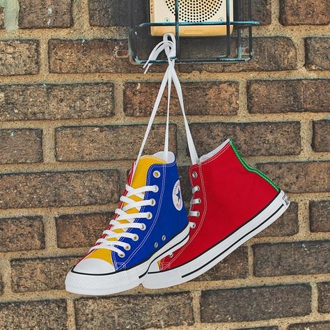 Converse Chuck Taylor All Star Hi Color-Block Sneaker | Journeys Color Block Converse, Yellow Chuck Taylors, Rainbow Converse, Mode Converse, Chucks Style, Baskets Converse, Dr Shoes, Hype Shoes, Aesthetic Shoes