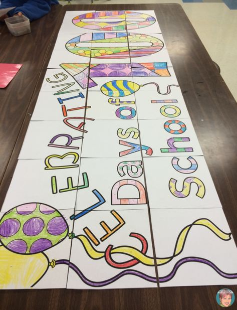 100th Day of School Activities - Collaboration classroom banner poster. 100 Days Of School Poster, 100th Day Of School Activities, Art With Jenny K, Collaborative Classroom, School Volunteer, Classroom Banner, School Poster, School Celebration, School Banner