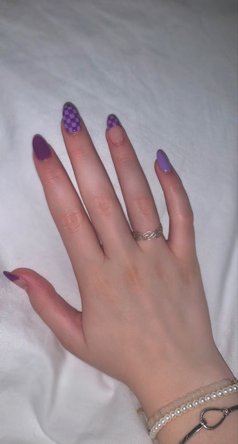 Purple Checkered Nails, Checkered Nails, Purple Checkered, Purple Nail Art, Work Nails, Nails Done, Nail Envy, Short Acrylic Nails Designs, Cute Nail Art