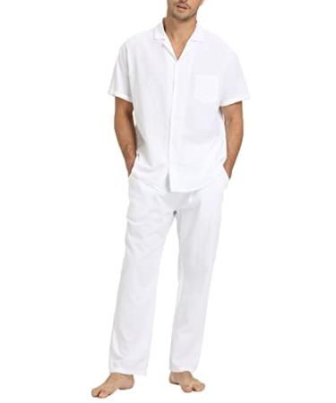 RPOVIG Linen Shirt Pants Outfits:Men's Linen Sets 2 Piece Short Sleeve Shirts Yoga Pants Beach Wedding Suits X-Large White Linen Outfit Beach, Linen Set Outfit, Beach Wedding Suits, Beach Outfit Men, Mens Linen Pants, Pants Outfit Men, Design Shirts, White Linen Pants, Shirt Pant Set