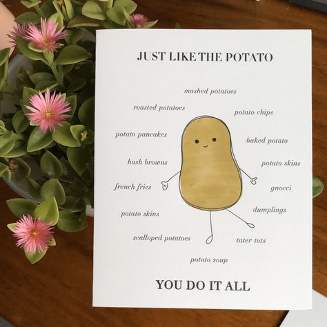 Thankful for You Card, You Do It All, Dancing Potato Potato Birthday Cards, Thank You Puns Cards, Dancing Potato, Funny Thank You Cards, Funny Thank You, Punny Cards, Celebrate Mom, Letter Paper, Watercolor Cards