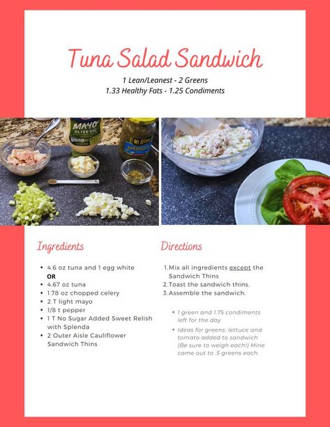 Optavia Lean And Green, Sandwich Thins, Tuna Salad Sandwich, Lean And Green, Lean And Green Meals, Tuna Fish, Tuna Recipes, Salad Sandwich, Tuna Salad