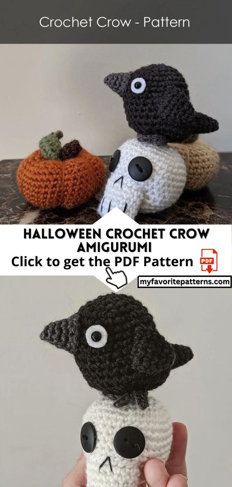 Crafting Spooktacular Charm: Halloween Crochet Crow Amigurumi PDF Pattern Spooky Season Crochet Patterns, Spooky Crochet Amigurumi Patterns, Halloween Free Pattern Crochet, Crochet Free Pattern Halloween, Crochet Raven Pattern, Creepy Amigurumi Free Crochet, Easy Spooky Crochet, Halloween Crochet Tutorials, Crotchet Ideas Halloween