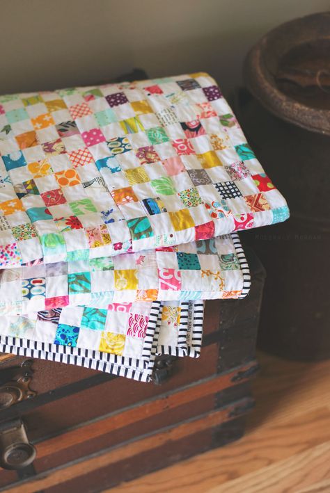 Checkerboard Postage Stamp Quilt - Modernly Morgan Easy Patchwork Quilt, Old Fashioned Coconut Cream Pie, Quilting By Hand, Easy Patchwork, Stamp Quilt, Rag Quilt Tutorial, Crumb Quilt, Postage Stamp Quilt, Nine Patch Quilt