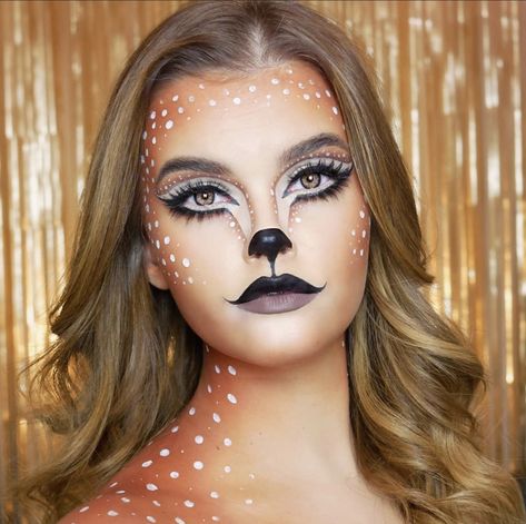 Fox Makeup Tutorial, Deer Costume Makeup, Christmas Character Costumes, Bambi Makeup, Deer Halloween Makeup, Deer Makeup Tutorial, Deer Halloween Costumes, Deer Makeup, Christmas Face Painting