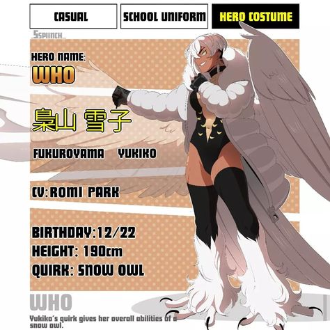 has undiagnosed rabies | |BNHA OC| Fukuroyama Yukiko BASIC INFORMATION _________________________ Name: Fukuroyama 梟 (owl) 山 (mountain) Yukiko 雪 (snow) 子… | Instagram Mha Bird Quirk Oc, Mha Quirks, Owl Oc, 26 Birthday, Birthday 22, Mha Ocs, Hero Oc, Dragon Type Pokemon, Mha Dr