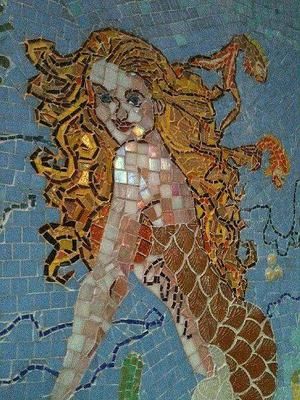 Greek Mermaid, Mermaid Bar, Mermaid Mosaic, Aesthetic Mermaid, Mosaic Tiles Crafts, Glass Fairy, Mosaic Stepping Stones, Cabin Retreat, Lead Glass