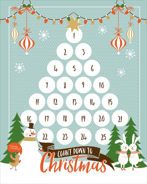 FREE Christmas Countdown Printable - download and use this cute and free print to help the kids count down to Christmas! Christmas Countdown Printable, Countdown For Kids, Countdown Calendar Printable, Christmas Light Scavenger Hunt, Xmas Countdown, Christmas Countdown Diy, Homemade Advent Calendars, Count Down To Christmas, Christmas Countdown Calendar