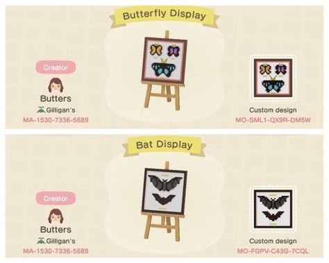 Acnh Signs, Butterfly Bat, Bat Display, Acnh Patterns, Animal Crossing Memes, Acnh Design, Acnh Designs, Acnh Codes, Animal Crossing Qr Codes Clothes