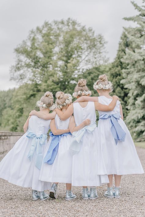 Dusty Blue Flower Girl, Blue Flower Girl, Flower Girls Dresses, Blue White Weddings, Flower Girl Dresses Blue, White And Blue Flowers, Blue Wedding Flowers, White Flower Girl Dresses, Light Blue Flowers