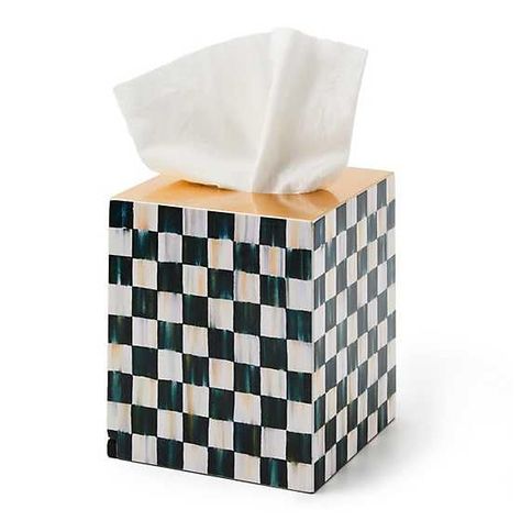 PRICES MAY VARY. CUTE TISSUE-BOX COVER: Be prepared for every sneeze or sniffle in the kitchen or bath with our Boutique Tissue-Box Cover. Keep one in every powder room, bedroom, or guest room to turn any paper tissue box into an elegant part of your decor. ELEGANT MODERN ROOM DECOR: Display our beautiful pattern anywhere in your home with this elegant tissue-box cover. The Courtly Check square tissue-box cover features printed black-and-white color-dragged checks layered with lacquer and gold l Mackenzie Childs Decor, Mckenzie And Childs, Courtly Check, Tissue Box Holder, Tissue Box Cover, Fall Halloween Decor, Mackenzie Childs, Tissue Box Covers, Tissue Box