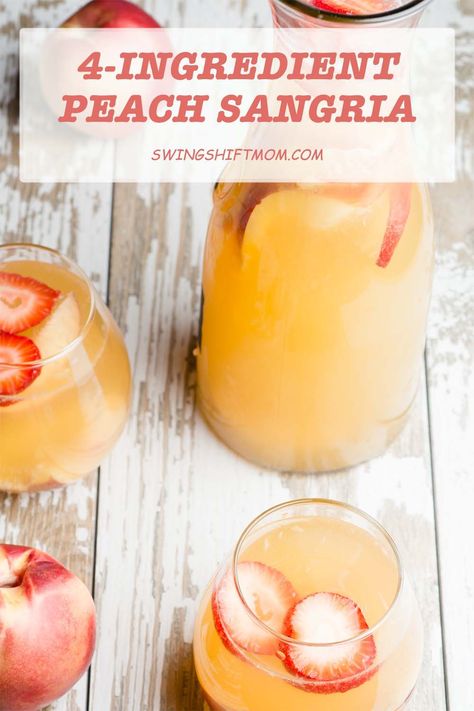 Peach Sangria With Peach Schnapps, Peach Schnapps Drinks, Peach Sangria Recipes, White Peach Sangria, White Sangria Recipe, Fruit Sangria, Fresh Peach Recipes, Peach Sangria, White Sangria