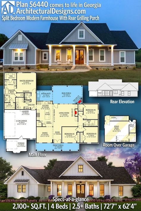 4 Bedroom Modern Farmhouse, 4 Bedroom Farmhouse Plans, 4 Bedroom Farmhouse, House Upgrades, Open Concept Floor Plans, Bedroom Farmhouse, Farmhouse Style House Plans, Farmhouse House, Farmhouse Plan