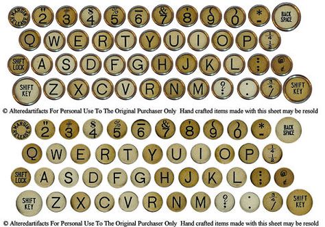 Printable Antique Typewriter Keys By ALTERED ARTIFACTS Diy Typewriter, Keyboard Printable, Letters Printable, Etiquette Vintage, Typewriter Keys, Antique Typewriter, Halloween Fonts, Christmas Fonts, Images Vintage