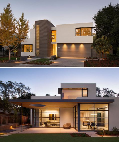 This lantern inspired house design lights up a California neighborhood.  house modern facade design | architecture | facade design ideas | arquitectura | fachadas de casas modernas California Neighborhood, Villa Architecture, Rumah Moden, Architecture Facade, California Contemporary, Bilik Idaman, Pelan Rumah, Eksterior Modern, House Design Exterior