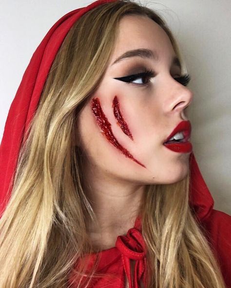 Red Riding Hood Makeup, Little Red Riding Hood Halloween, Alice Halloween, Face Awards, Creepy Halloween Makeup, Red Riding Hood Costume, Halloween Makeup Pretty, Halloween Makeup Inspiration, Halloween Makeup Tutorial