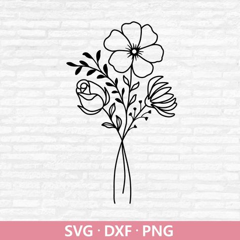 Flowers With Stems Drawing, Simple Svg Designs, Cute Flower Clipart, Flower Bouquet Svg, Flower Bouquet Drawing, Wildflower Svg, Svg Flowers, Clip Art Frames Borders, Floral Vector